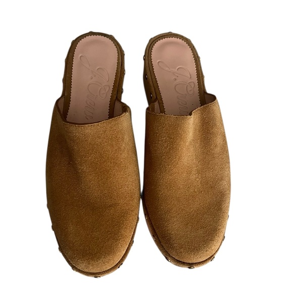 J.Crew Tan Suede Leather Clog Mules Size 6.5 | Wood Studded Slip-Ons - Picture 3 of 9